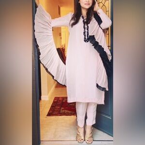 Pink Pakistani Dress with Black and Pink Ruffle duputta